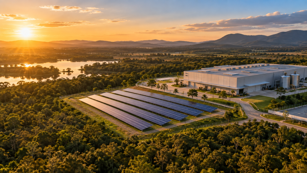 Empreendimento com energia solar e vegetação para licenciamento ambiental